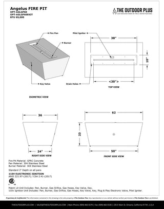 Angelus Tapered Rectangle Fire Table - Concrete (GFRC) - Modofire