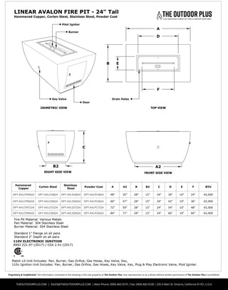 Avalon Linear Rectangle Fire Table - Powder Coated Steel - Modofire