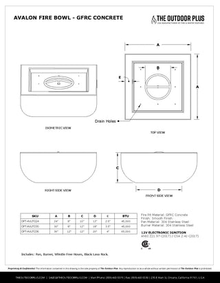 Avalon Square Fire Bowl - Concrete (GFRC) - Modofire