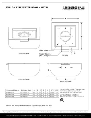 Avalon Square Fire & Water Spillway Bowl - Powder Coated Steel - Modofire