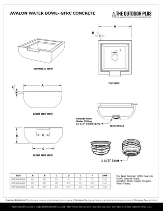 Avalon Square Planter & Water Spillway Bowl - Concrete (GFRC) - Modofire