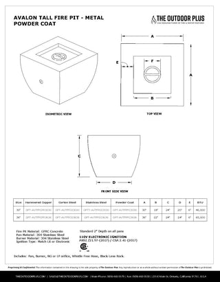 Avalon Tall Square Fire Pit Pillar - Powder Coated Steel - Modofire