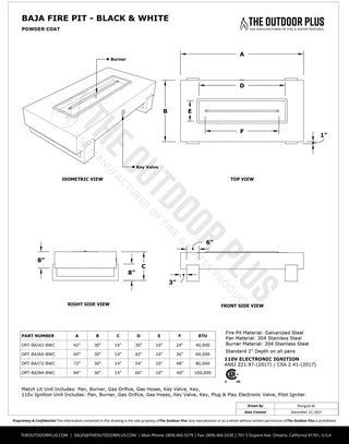 Baja Rectangle Fire Table - Black & White Powder Coat - Modofire