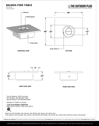 Balboa Square Fire Table - Concrete (GFRC) - Modofire