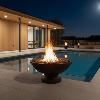 Banded Rim Round Fire Bowl with Pedestal - Concrete (GFRC) - Modofire