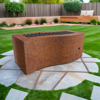 Billow Wavy Rectangle Fire Table - Corten Steel - Modofire