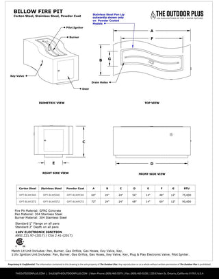 Billow Wavy Rectangle Fire Table - Powder Coated Steel - Modofire