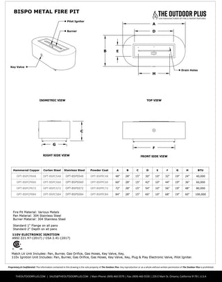 Bispo Rectangular Oval Fire Table - Powder Coated Steel - Modofire