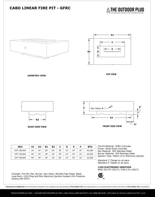 Cabo Linear Rectangle Fire Table - Concrete (GFRC) - Modofire