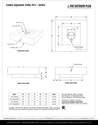 Cabo Square Fire Table - Concrete (GFRC) - Modofire