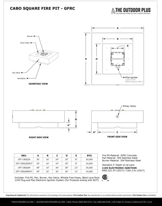 Cabo Square Fire Table - Concrete (GFRC) - Modofire