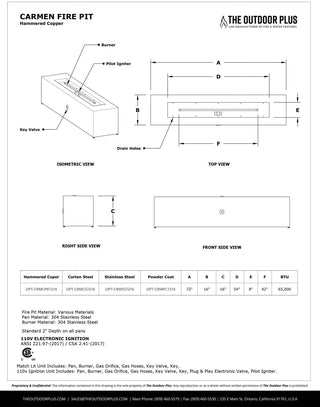 Carmen Rectangle Fire Pit - Powder Coated Steel - Modofire