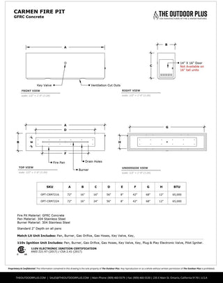 Carmen Rectangle Fire Pit Table - Concrete (GFRC) - Modofire