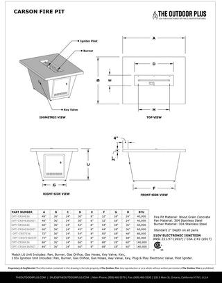 Carson Rectangle Fire Table - Wood Grain Concrete - Modofire