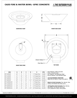 Cazo Round Cone Fire & Water Spillway Bowl - Concrete (GFRC) - Modofire