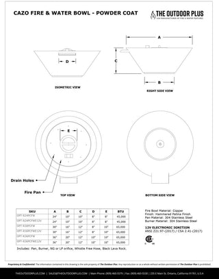 Cazo Round Cone Fire & Water Spillway Bowl - Powder Coated Steel - Modofire