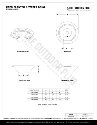 Cazo Round Cone Planter & Water Spillway Bowl - Concrete (GFRC) - Modofire