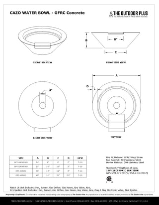 Cazo Round Cone Water Spillway Bowl - Concrete (GFRC) - Modofire