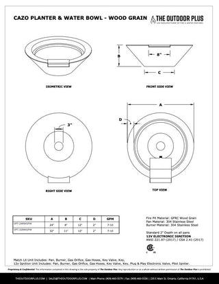 Cazo Round Cone Water Spillway Bowl - Wood Grain Concrete - Modofire