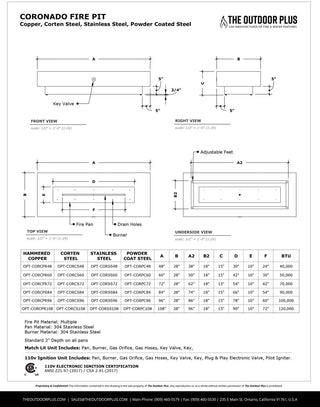 Coronado Rectangle Fire Table - Powder Coated Steel - Modofire