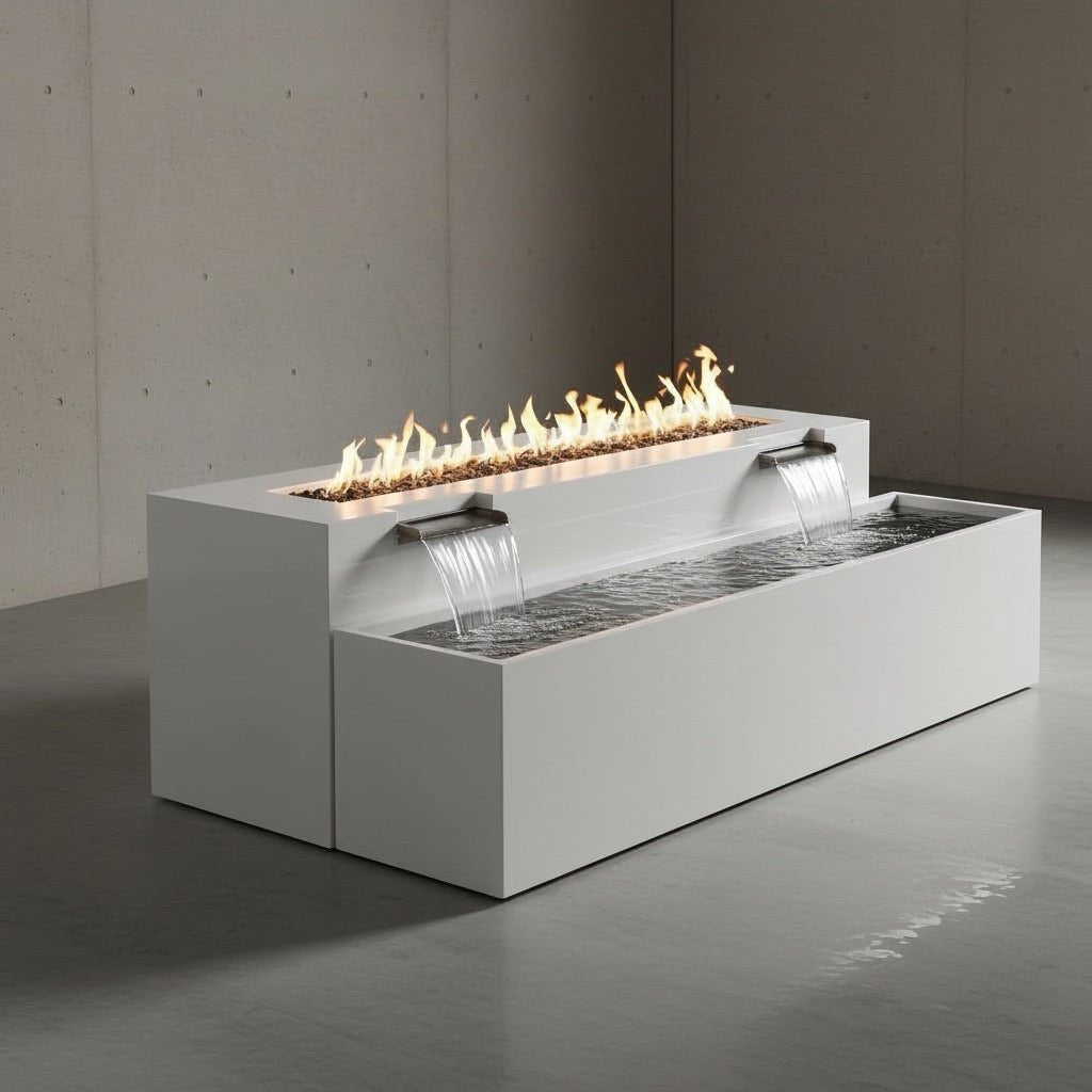 Double Falls Fire & Water Feature | Custom Corten or Aluminum – Modofire