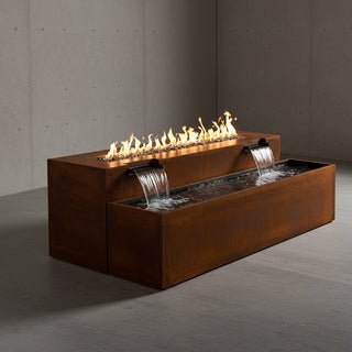 Double Falls Fire & Water Feature - Custom Corten - Modofire