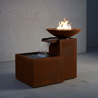 Fire Bowl Falls Fire & Water Feature - Custom Corten - Modofire