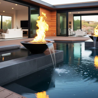 Geo Round Fire & Water Spillway Bowl - Concrete (GFRC) - Modofire