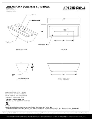 Maya Linear Rectangle Fire Bowl - Concrete (GFRC) - Modofire