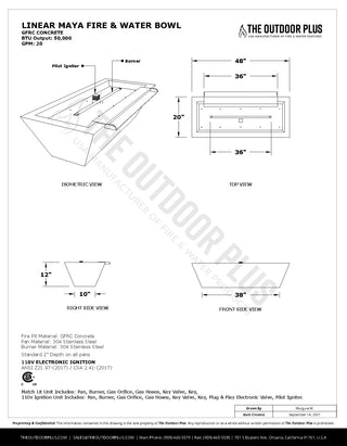 Maya Linear Rectangle Fire & Water Spillway Bowl - Concrete (GFRC) - Modofire