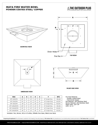 Maya Linear Rectangle Fire & Water Spillway Bowl - Powder Coated Steel - Modofire