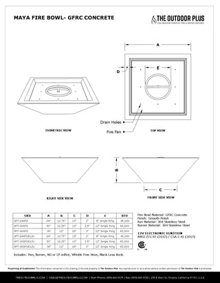 Maya Square Fire Bowl - Concrete (GFRC) - Modofire