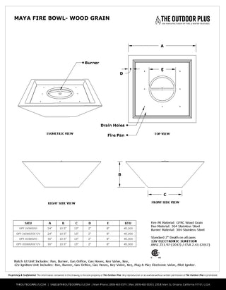 Maya Square Fire Bowl - Wood Grain Concrete - Modofire