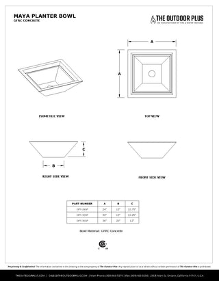 Maya Square Planter / Water Bowl - Concrete (GFRC) - Modofire