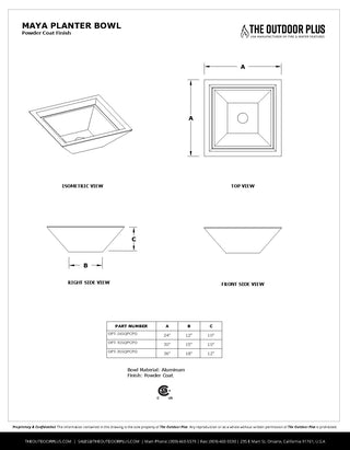 Maya Square Planter / Water Bowl - Powder Coated Steel - Modofire