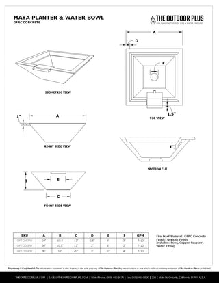 Maya Square Planter & Water Spillway Bowl - Concrete (GFRC) - Modofire