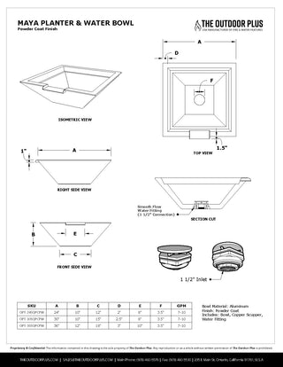 Maya Square Planter & Water Spillway Bowl - Powder Coated Steel - Modofire