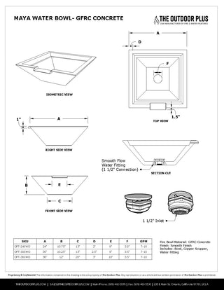 Maya Square Water Spillway Bowl - Concrete (GFRC) - Modofire