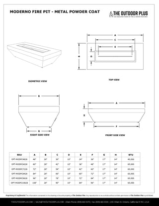 Moderno Rectangle Fire Table - Powder Coated Steel - Modofire