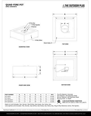 Quad Square Fire Table - Concrete (GFRC) - Modofire