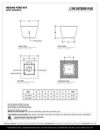 Redan Square Fire Pit - Concrete (GFRC) - Modofire