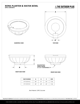 Roma Round Planter & Water Spillway Bowl - Concrete (GFRC) - Modofire