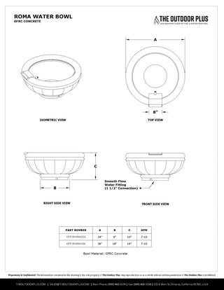 Roma Round Water Spillway Bowl - Concrete (GFRC) - Modofire