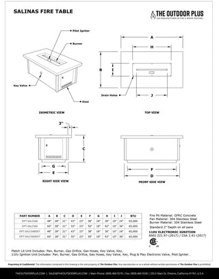 Salinas Rectangle Fire Table - Powder Coated Steel - Modofire