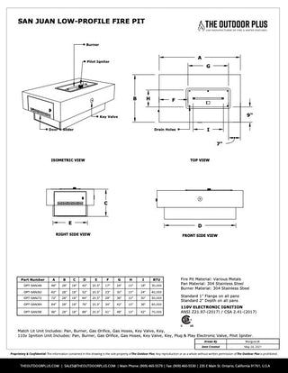 San Juan Rectangle Fire Table - Powder Coated Steel - Modofire