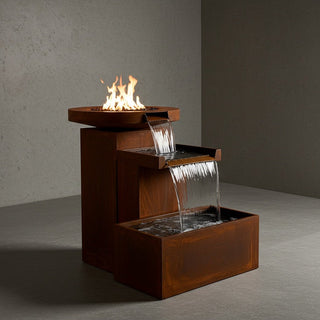 Scupper Bowl Falls Fire & Water Feature - Custom Corten - Modofire