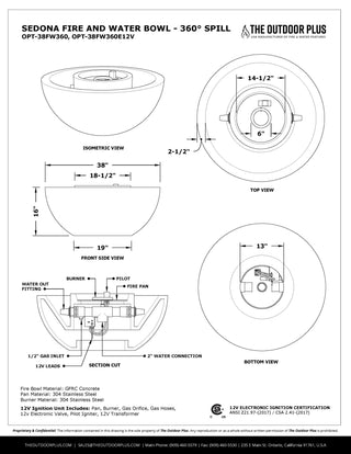 Sedona Round Fire and Water Spillway Fountain Bowl - 360 Spill - Concrete (GFRC) - Modofire