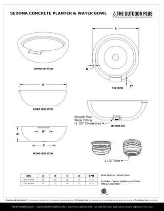 Sedona Round Planter & Water Spillway Bowl - Concrete (GFRC) - Modofire