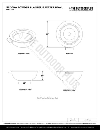 Sedona Round Planter & Water Spillway Bowl - Powder Coated Steel - Modofire