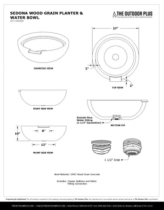 Sedona Round Planter & Water Spillway Bowl - Wood Grain Concrete - Modofire